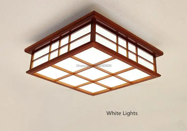 45X45Cm Lampu Langit-langit Kayu Kontemporer Lampu Persegi Lampu LED Gaya Jepang/Cina Asia untuk Kamar Hotel, Kafe, Restoran Bar