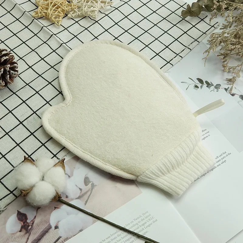 Luva esfoliante 2 em 1 – Purificador corporal de linho de algodão com textura de malha para spa e banho domésticos