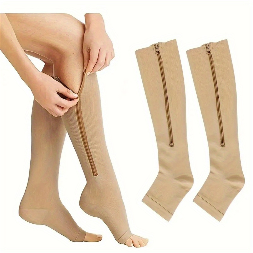 남녀공용 지퍼 압축 양말, 튼튼한 지퍼 스타킹, 혈액 순환 개선, 통증 완화 및 부기 완화, 1 쌍