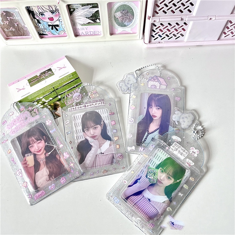 2PC かわいい家 3 インチ Kpop フォトカードホルダー PVC クリアフォトカードホルダーバッグペンダント学校文具