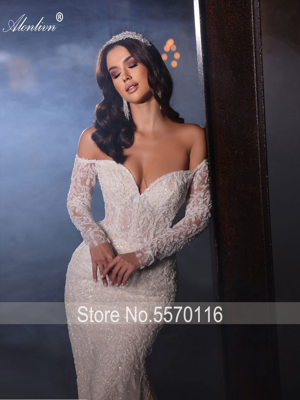 Alonlivn luxuriöse Stickerei 2 in 1 Meerjungfrau Brautkleid Perlen Applikationen Spitze aus Schulter ärmeln Schatz Brautkleid