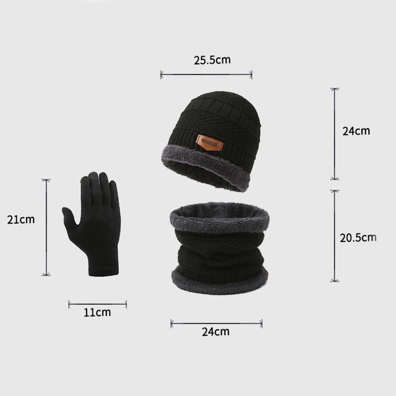 Gorro a prueba de viento para hombre, bufanda, guantes, conjunto de tres piezas para viajes al aire libre, gorro de punto cálido de lana polar, deporte de ciclismo, cálido y a prueba de frío, invierno