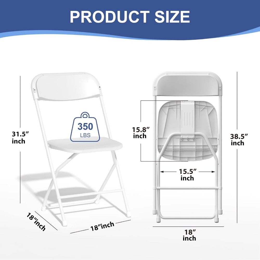 20 Pack White Folding Chairs, Plastic Folding Chairs Outdoor Indoor, 350lb Capacity,Portable Event Chair, Lightweight Folding