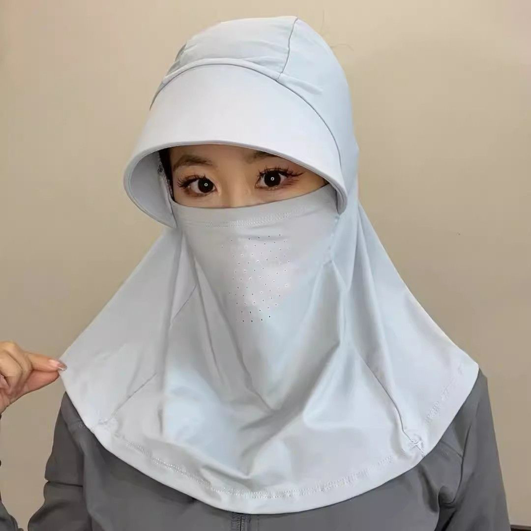 Capa facial de proteção UV de verão, chapéu de sol de rosto inteiro de seda gelada com aba de pescoço ajustável para ciclismo caminhadas ao ar livre (UPF 50+)