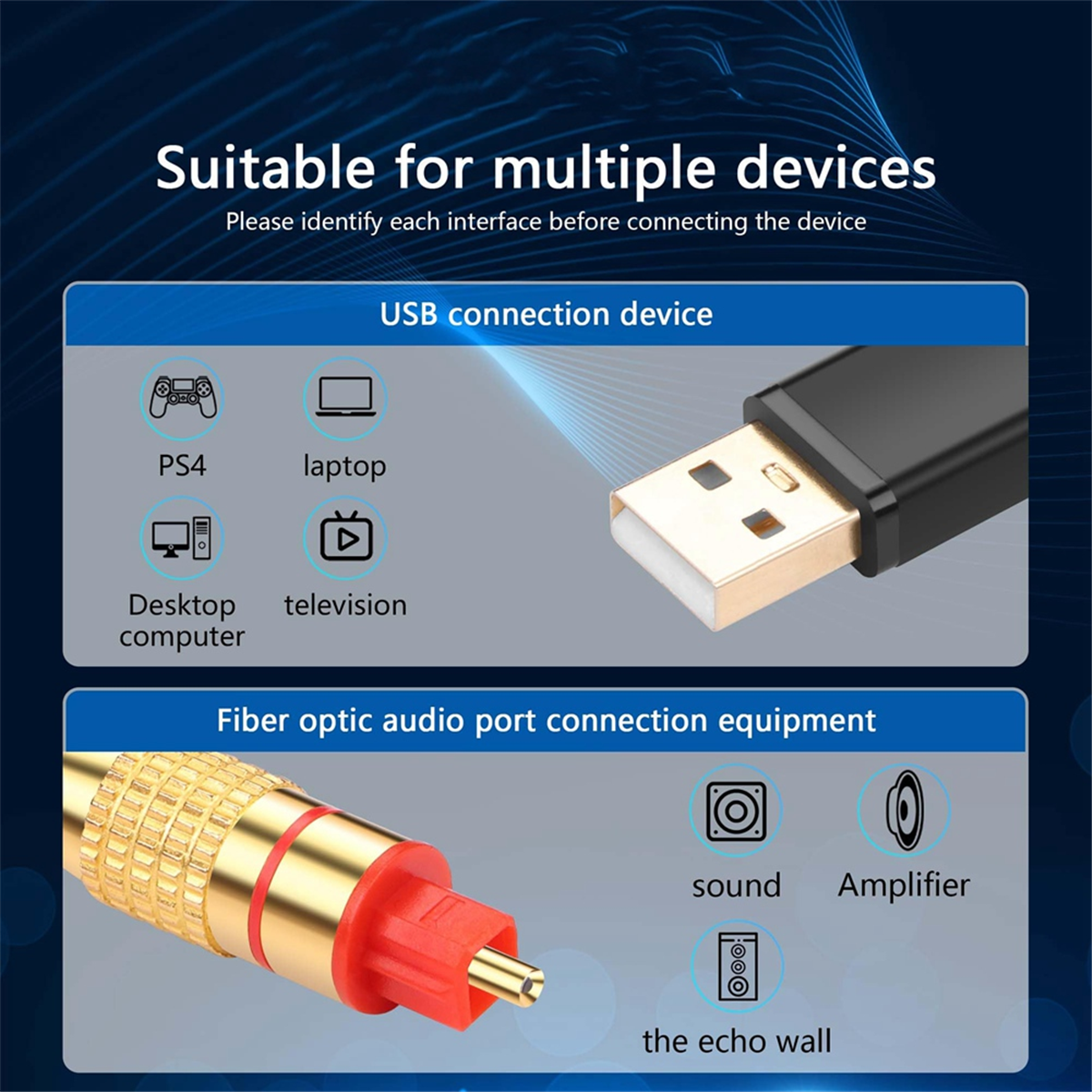 BABQ USB vers adaptateur Audio optique USB A vers Fiber optique Audio SPDIF connexion de Port câble convertisseur Audio pour ordinateur portable