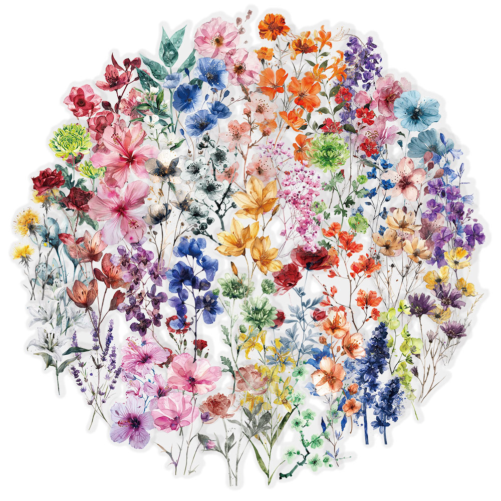 50 STKS Creatieve Inkt Bloem Stickers Decoratieve Telefoonhoesjes, Laptops, Waterbekers, Skateboards DIY Gepersonaliseerde Waterdichte Stickers