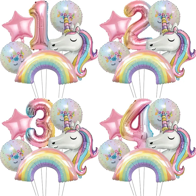Globo de aluminio de unicornio arcoíris, globo con número degradado de 32 pulgadas, suministros para fiesta de unicornio, decoración de fiesta de unicornio, Baby Shower