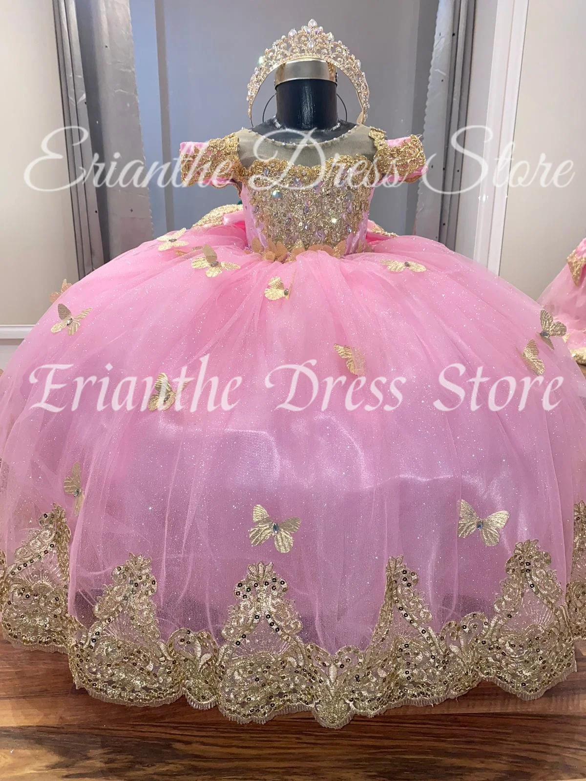 Vestido brillante de flores 3D para niña, apliques de encaje de boda, tul hinchado, fiesta de cumpleaños para niños, vestidos de baile de primera comunión personalizados