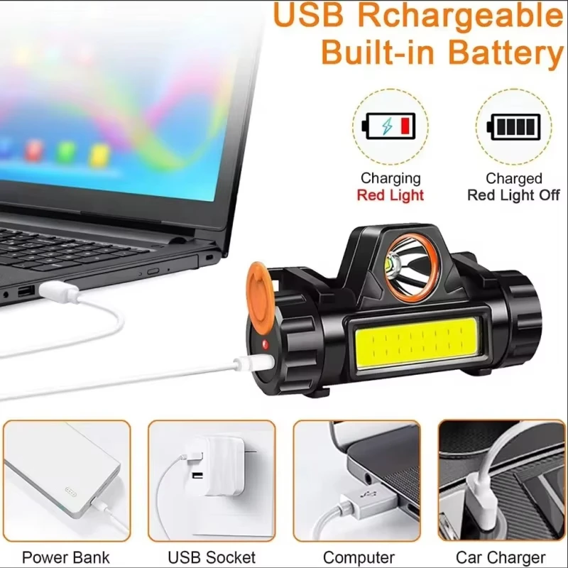 XP-G Q5 전조등 헤드 램프 헤드 라이트 방수 2500lm Cob Led 내장 Usb 충전식 14450 배터리 작업 등