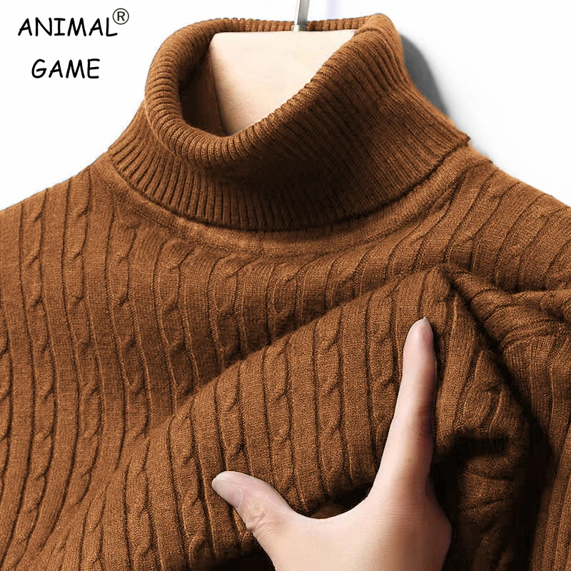 Herbst Herren gerippter Rollkragenpullover warm taillierter Strickpullover Sweatesr Jacquard gestreift lässig lange Ärmel Basic Top