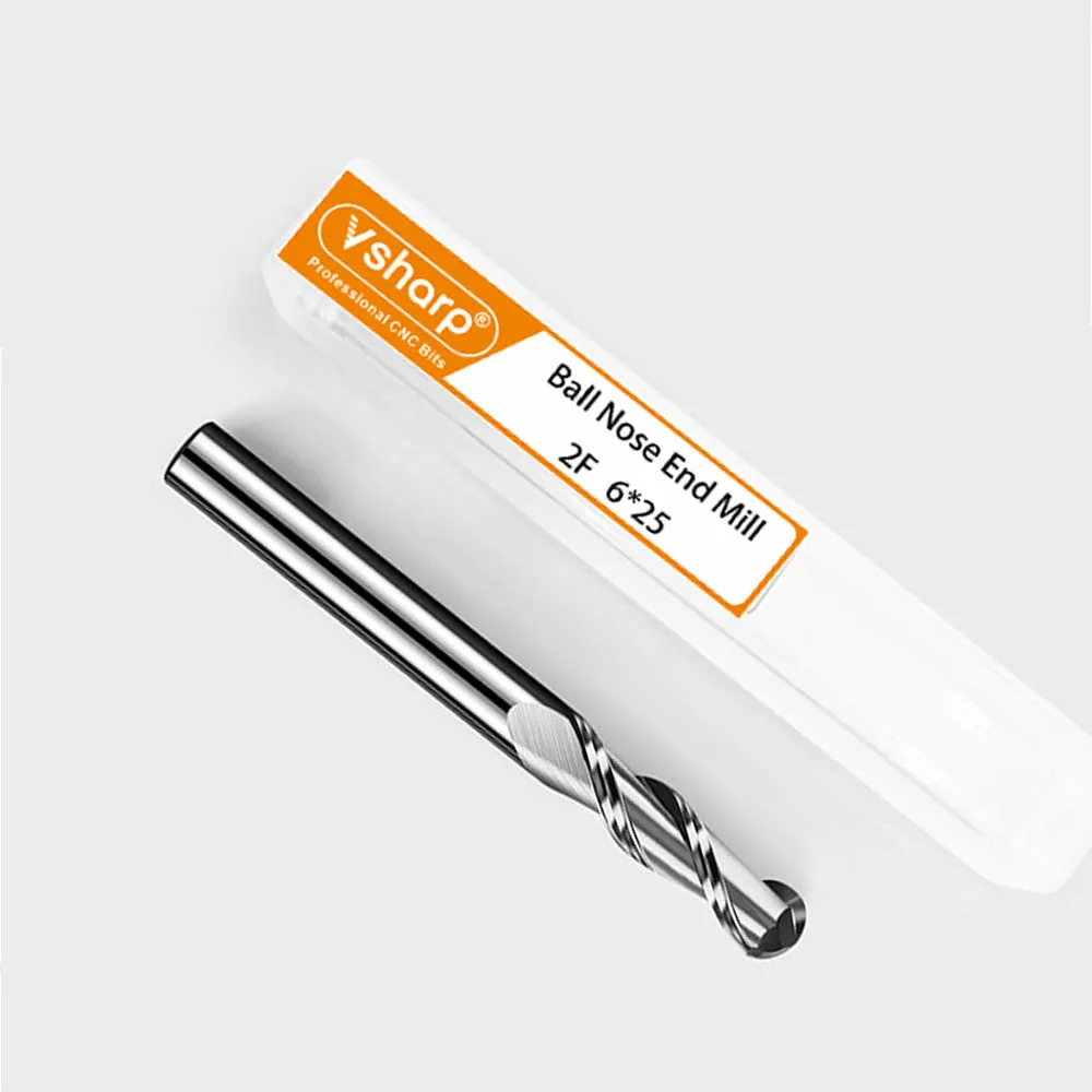 Vsharp Bóng Mũi Cấp Cối Xay 3.175Mm 4Mm 6Mm 8Mm Đường Kính Chuôi 2 Sáo Hợp Kim Vonfram CNC dao Phay CNC Công Cụ Gỗ MDF