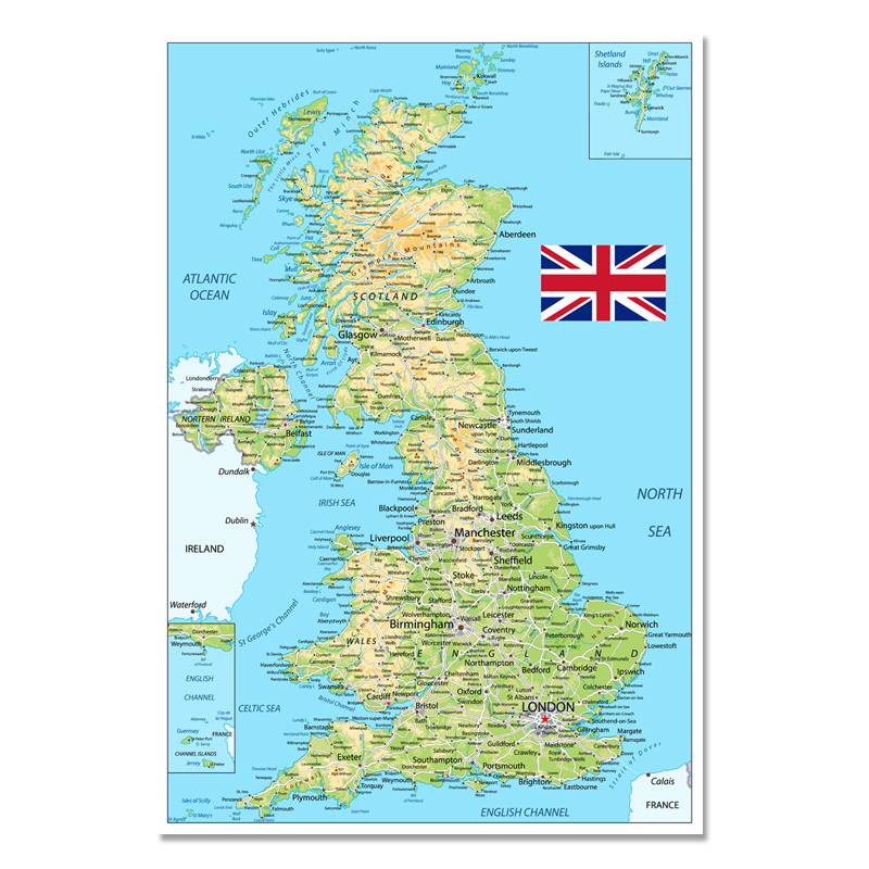 United Kingdom Map Poster Size Wall Decoration Large Map of The United Kingdom 54x80cm Waterproof and tear-resistant