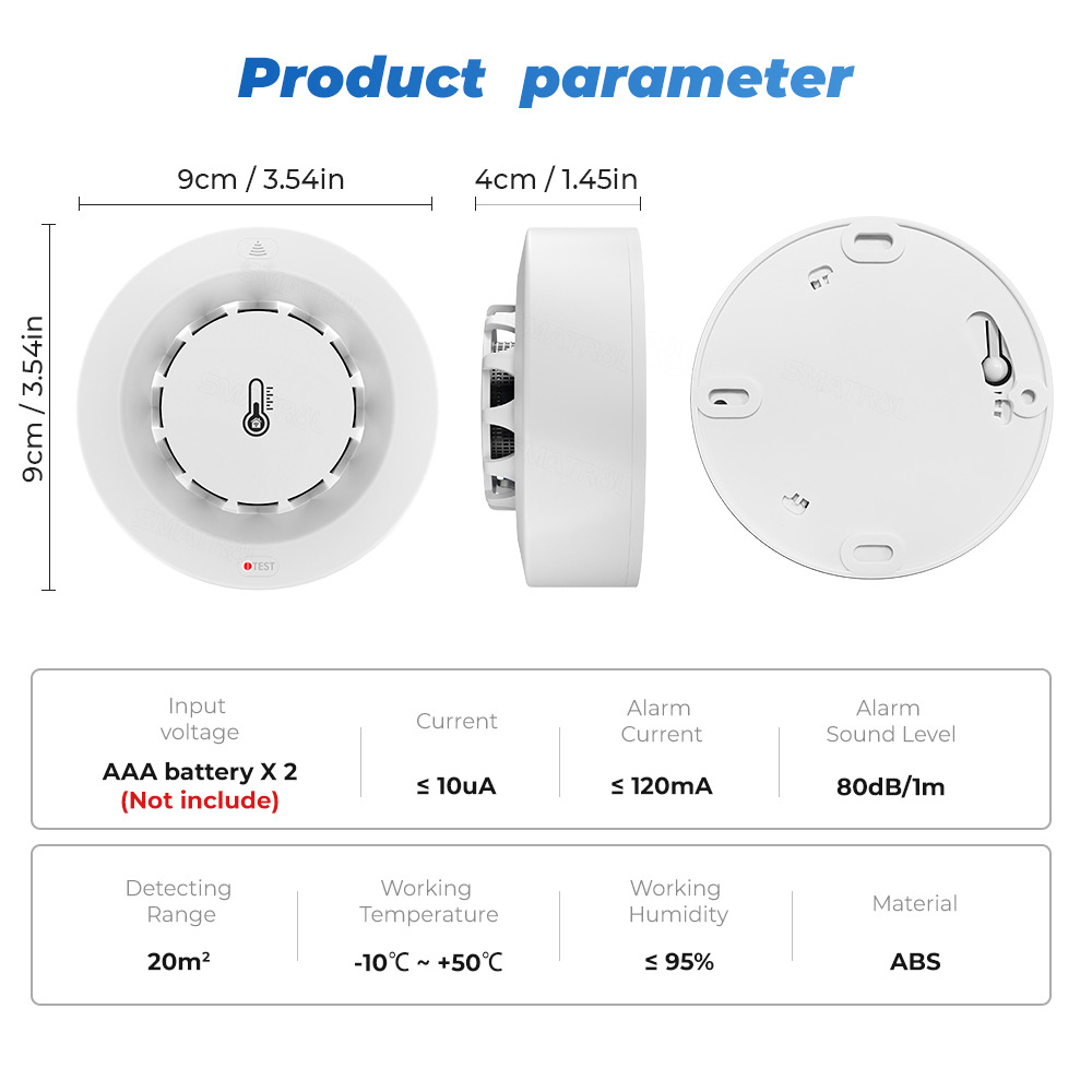 Tuya WiFi Smoke Alarm Temperature and Humidity Sensor Smoke Detector Fire Protection Alarm Smokehouse Combination Firefighters