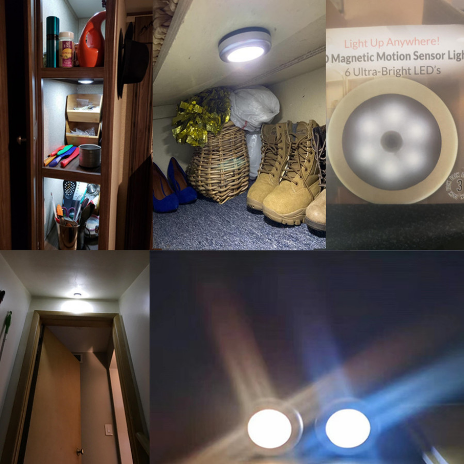 Luz LED nocturna con Sensor de movimiento redondo inalámbrico, lámpara de noche con batería para armario, luces de noche para dormitorio, iluminación de armario para el hogar