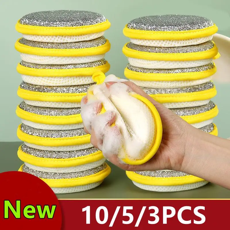 Esponja para lavar platos de doble cara, cepillo para lavar platos, sartén, olla, esponjas para lavar platos, limpieza del hogar, herramientas de cocina reutilizables, 10/5/3 Uds.