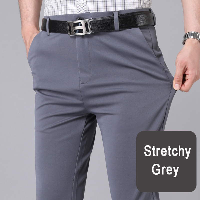 Männliche Smart-Casual-Hose, dehnbar, sportlich, schnell trocknend, für Herren, Frühling und Herbst, volle Länge, gerade, Büro, Schwarz, Marineblau, Arbeitshose
