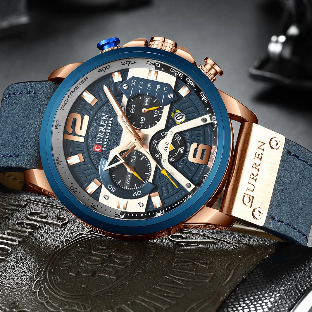 Relojes deportivos CURREN informales para hombre, reloj de pulsera de Cuero militar de lujo de marca superior, reloj de pulsera para hombre, reloj de pulsera cronógrafo de moda