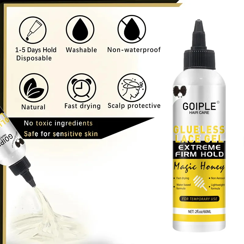 GOIPLE-pegamento lavable de 2 fl.oz, Gel sin encaje, sujeción extrema firme, adhesivo de fórmula de peluca Natural de secado rápido para uso temporal