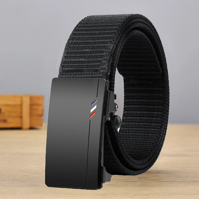 Cinturón tejido para hombre, Material de nailon, cinturón con hebilla automática transpirable para hombre, correa para deportes al aire libre y ocio, cinturón vaquero de moda