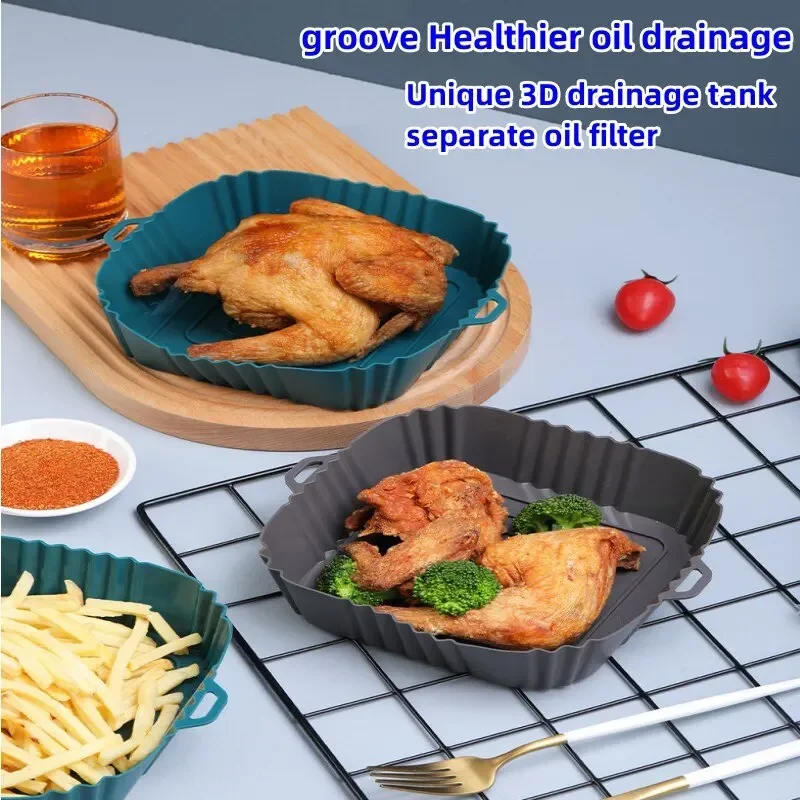 1PC Air Friteuse Ofen Backblech Silikon Tablett Gebratenes Huhn Pizza Matte Oilless Silikon Pan Air Friteuse Zubehör