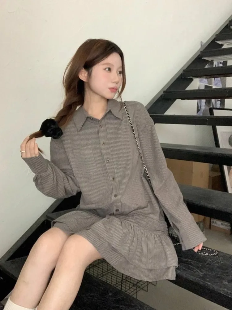 MD-女性用ショートドレス,ストライプのルーズドレス,韓国シリーズ,甘い,小さな子供向け,新しい,初秋