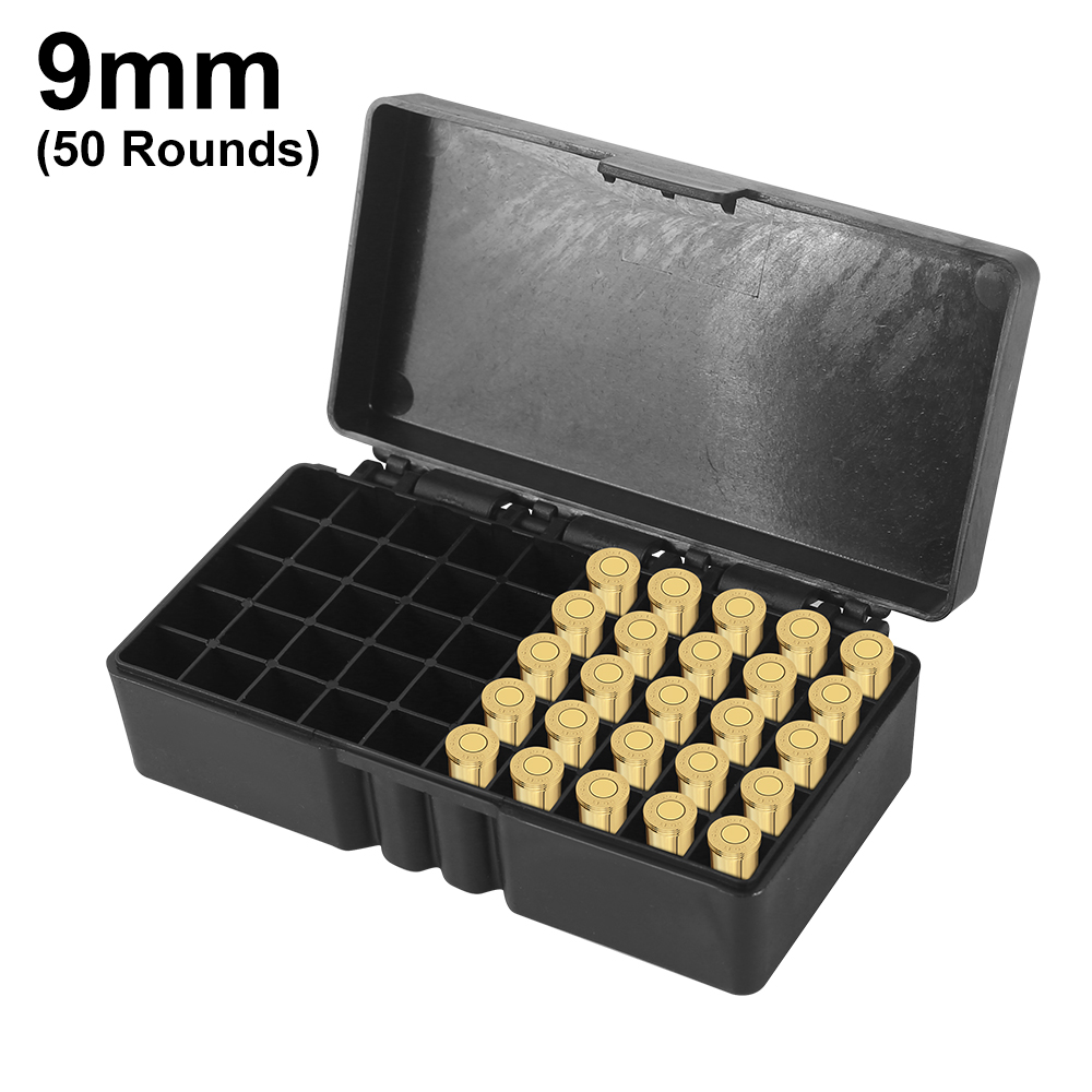50/100 colpi Scatola per proiettili Cartuccia per pistola Supporto per guscio Scatola per munizioni portatile Flip-Top per 9mm.223 Munizioni Accessori per la caccia