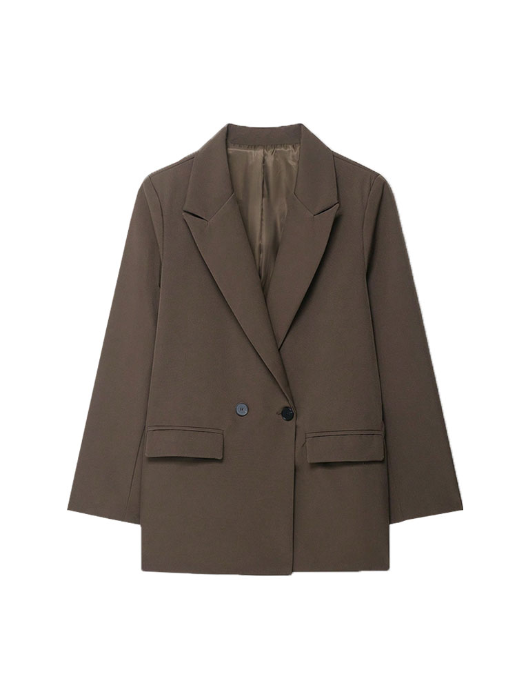 Zweireihiger einfarbiger Blazer für Damen, langärmelig, Bürokleidung für Frühling, Herbst, Winter, alter Geldstil