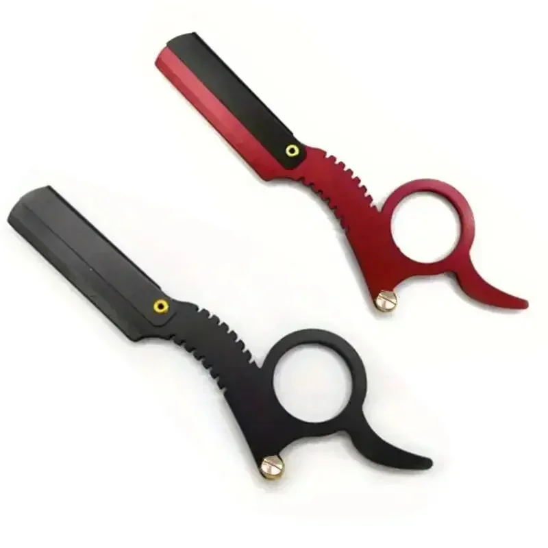 Maquinilla de afeitar clásica de acero inoxidable para pulgar, doble filo, corte de pelo, cabeza calva, soporte de peluquería para dar forma a las cejas