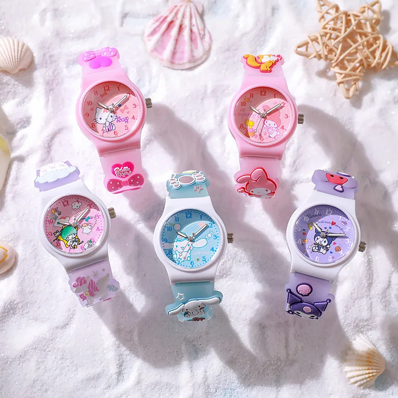 여름 Kt 고양이 시계 Kawaii 애니메이션 주변기기 Cinnamoroll 헬로 키티 Kuromi 귀여운 서프라이즈 패션 키즈 절묘한 시계 장난감 선물