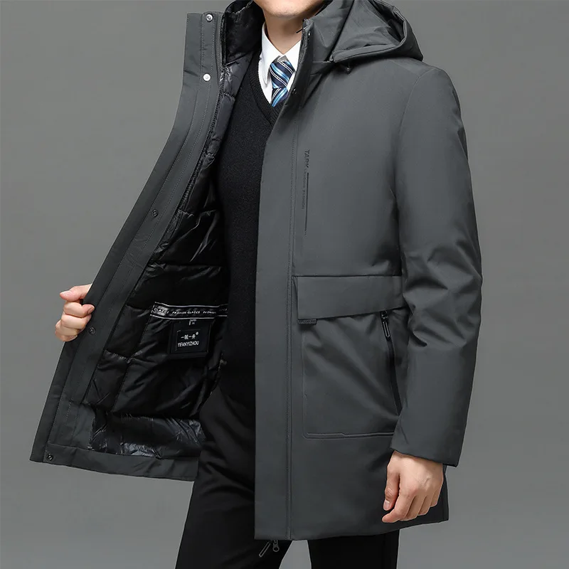 Homens de negócios grosso inverno grande capuz gola quente parka impermeável à prova de vento novo-40 graus de alta qualidade pato branco para baixo jaqueta