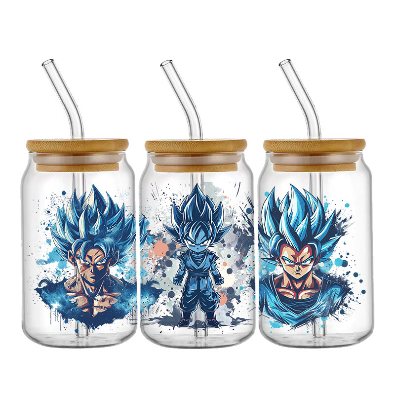 Japan Anime 16oz Libbey Glass Can UV DTF Wrap Dragon Ball Demon Slayer Pattern Libbey Glass Can Transfer Sticker