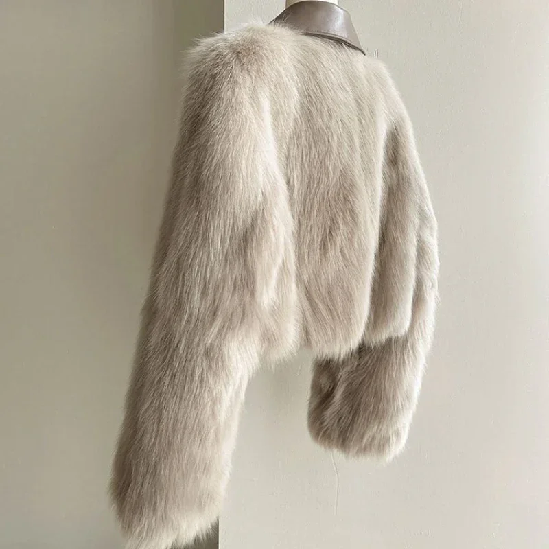 Koreanische Version Revers Hellgrau Imitation Fuchs Flauschigen Kurzmantel für Frauen, Frühling und Herbst Mantel, Kleine Duft Pelzmantel, Ne