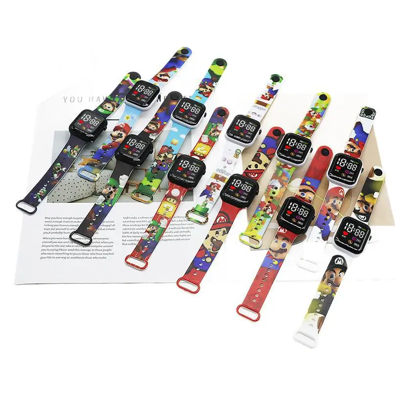 Reloj electrónico de Mario bro para niños y niñas, pulsera deportiva digital LED con estampado de figuras de dibujos animados, Luigi, regalo de cumpleaños, novedad