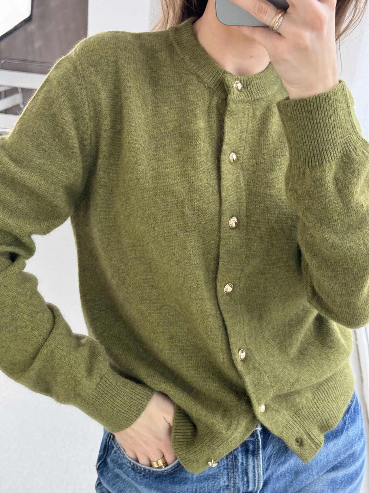 Autumn Women's Casual Wool Solid Color Round Neck Long Sleeve Loose Cardigan Sweater