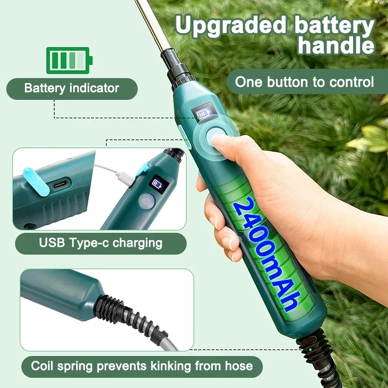 2400mAh 전기 정원 분무기, 식물 급수 관개용 3개의 미스트 노즐이 있는 고압 휴대용 정원 도구