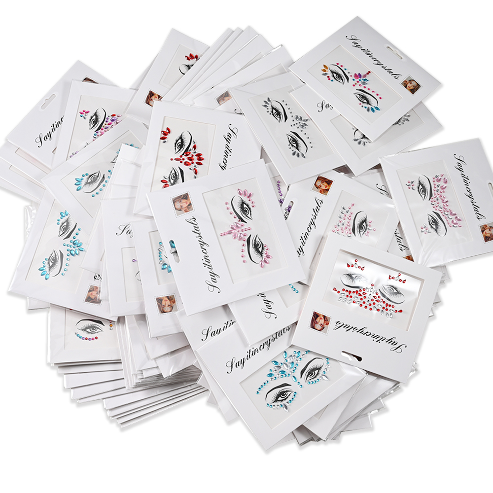 5 個のセクシーなダイヤモンドフェイスタトゥーステッカーカラフルなグリッタークリスタルパーティーフェイスデカール 3D 自己粘着ラインストーンフェイスジュエルスライダー