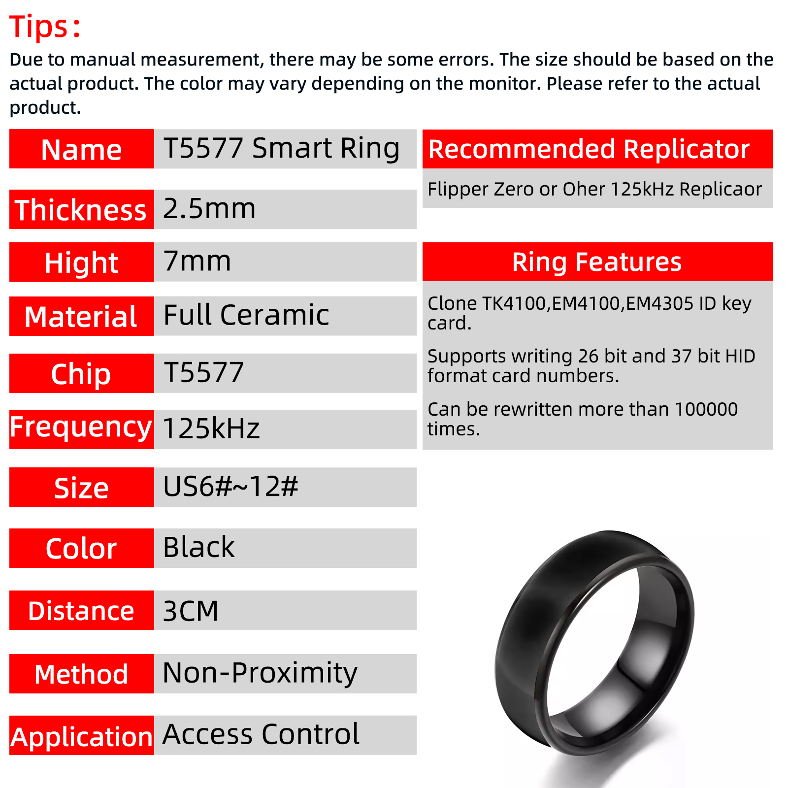 T5577 Chip RFID Zwart of Wit Keramiek Smart Finger Herschrijf Ring 125KHZ Slijtage voor mannen of vrouwen