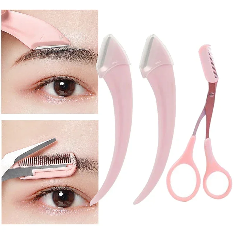 1/2/3 Uds. Cuchilla para recortar cejas, maquinilla de afeitar facial para mujeres, tijeras para cejas con peine, recortador de cejas, raspador fácil de usar
