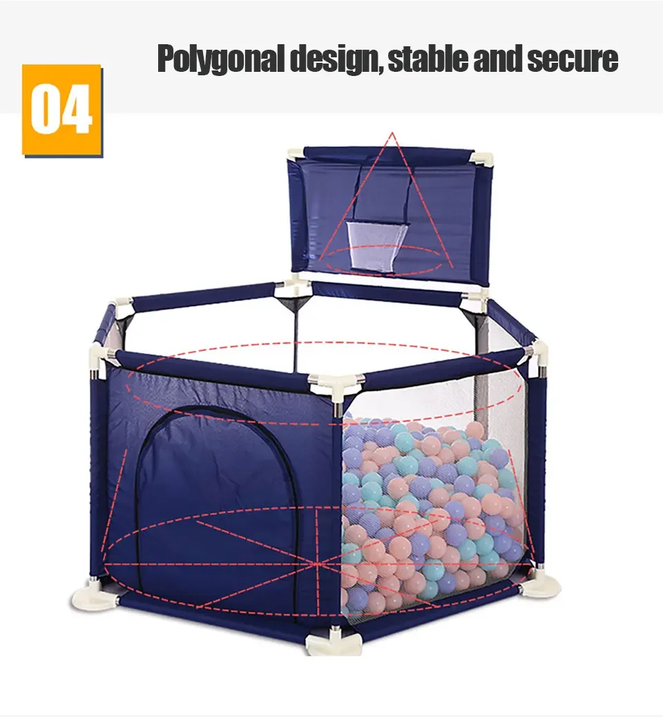 Parc de jeu hexagonal pour enfants, aire de jeux intérieure pour nourrissons, clôture pour bébés en bas âge, couleur rouge, garde-corps de sécurité sans balle