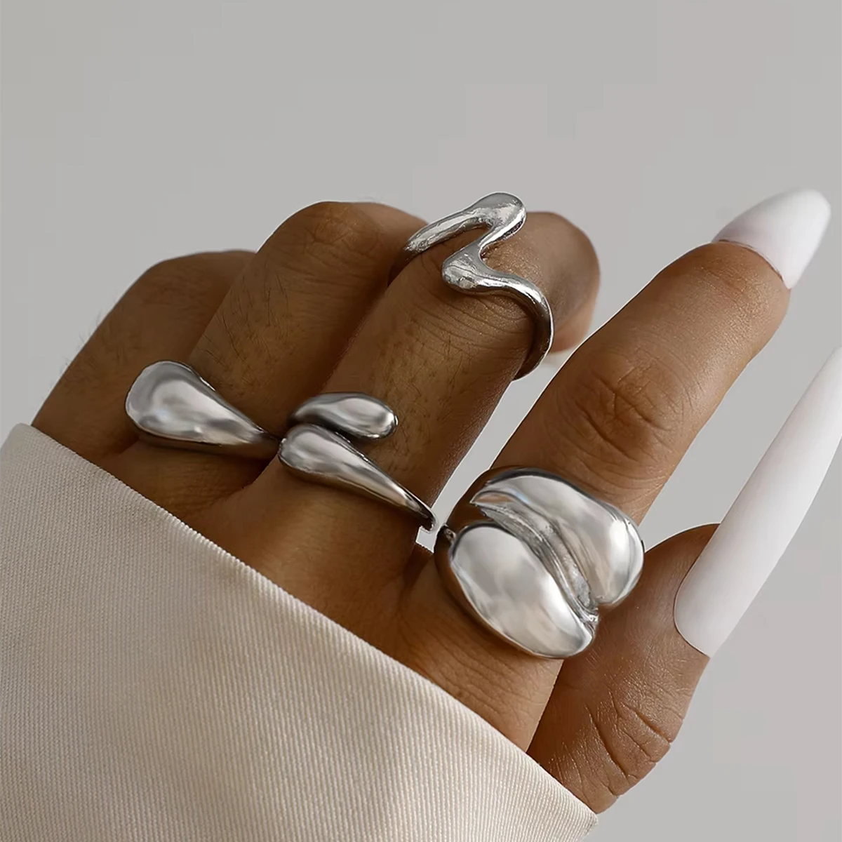 Tocona-Conjunto de anillos con apertura geométrica para hombre y mujer, joyería de aleación de Metal pesado, elegante, a la moda, para fiesta y boda