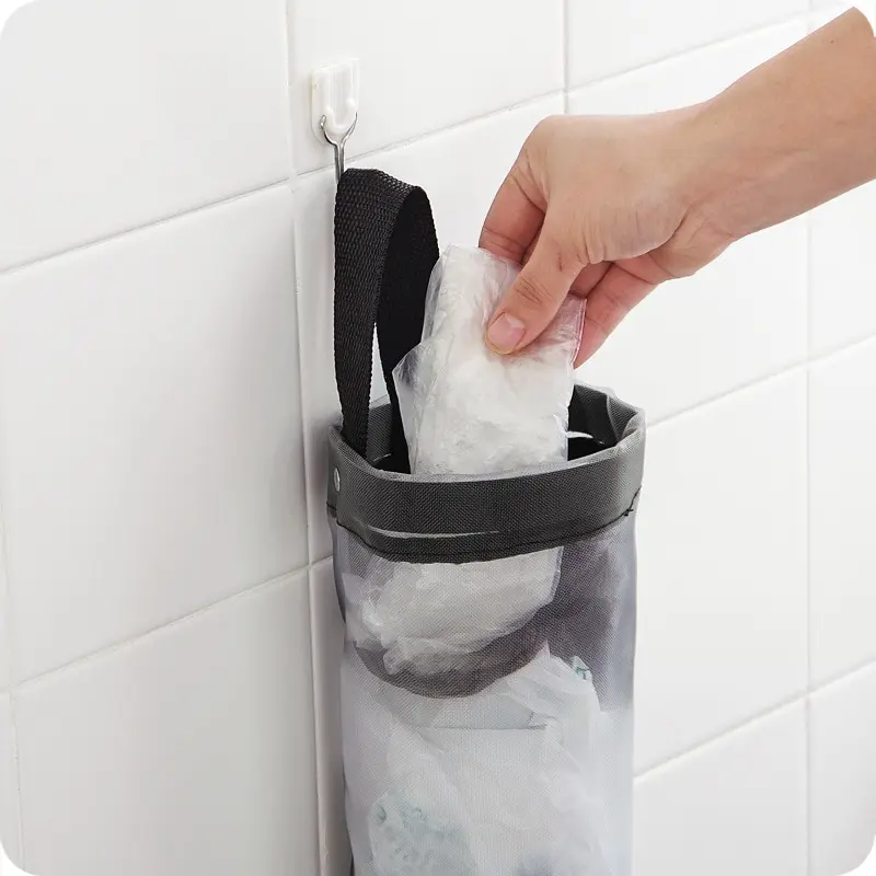 1pc Grijs Diversen Zak Opslag Muurbevestiging Mesh Plastic Zakken Dispenser Opknoping Hergebruikt Opbergtasje Vuilniszakken Keuken Vuilnis Org