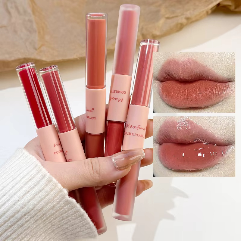 6 colores mate terciopelo Sexy tinte rojo doble cabeza brillo de labios líquido lápiz labial impermeable brillo de labios duradero cosméticos Coreanos