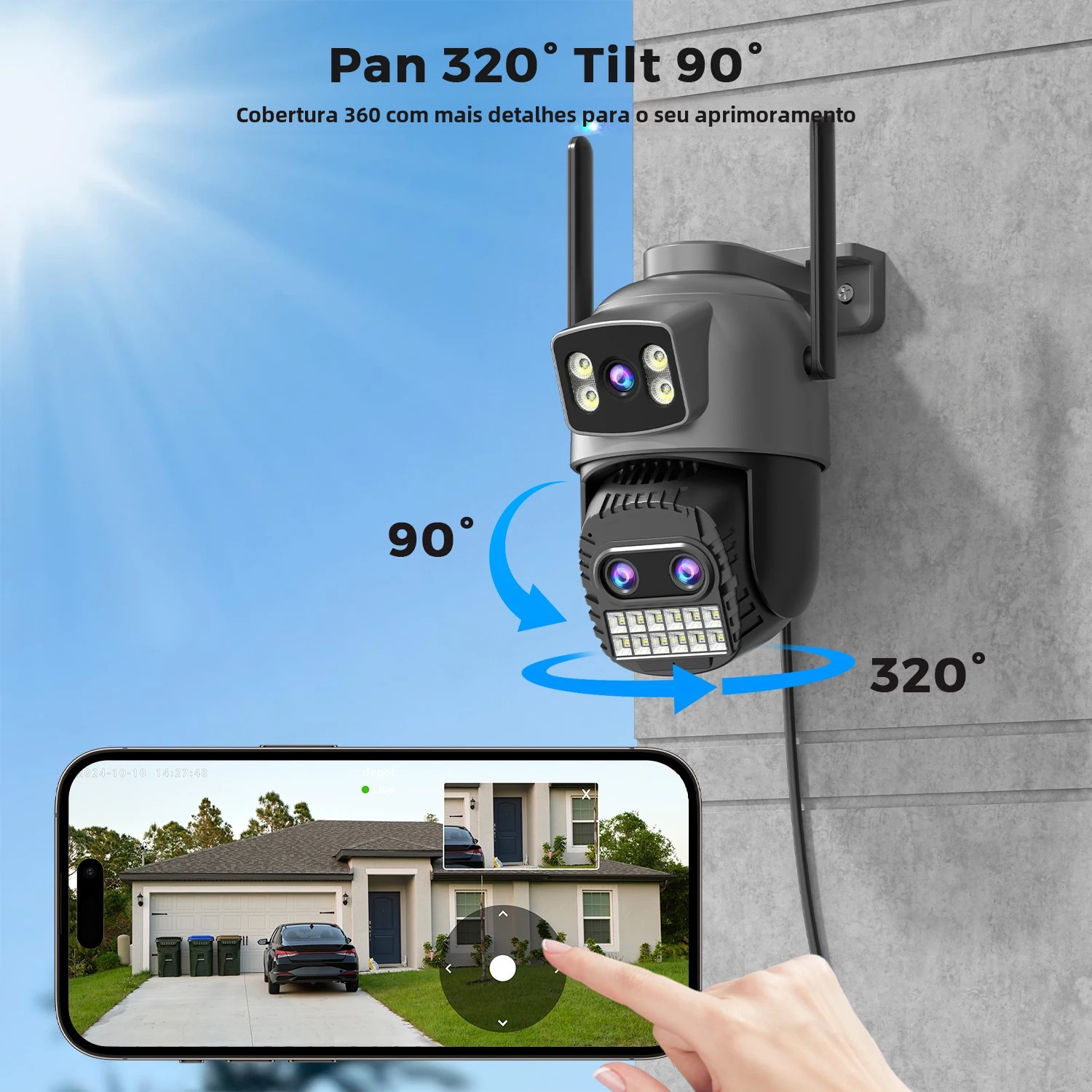 Câmera IP externa de tela dupla, 15MP, WiFi, PTZ, zoom digital 10X, 4K, detecção humana, câmera de segurança, vigilância, aplicativo O-Kam Pro