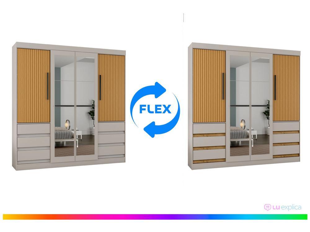 Guarda-roupa Casal com Espelho 4 Portas 6 Gavetas Araplac Sofia