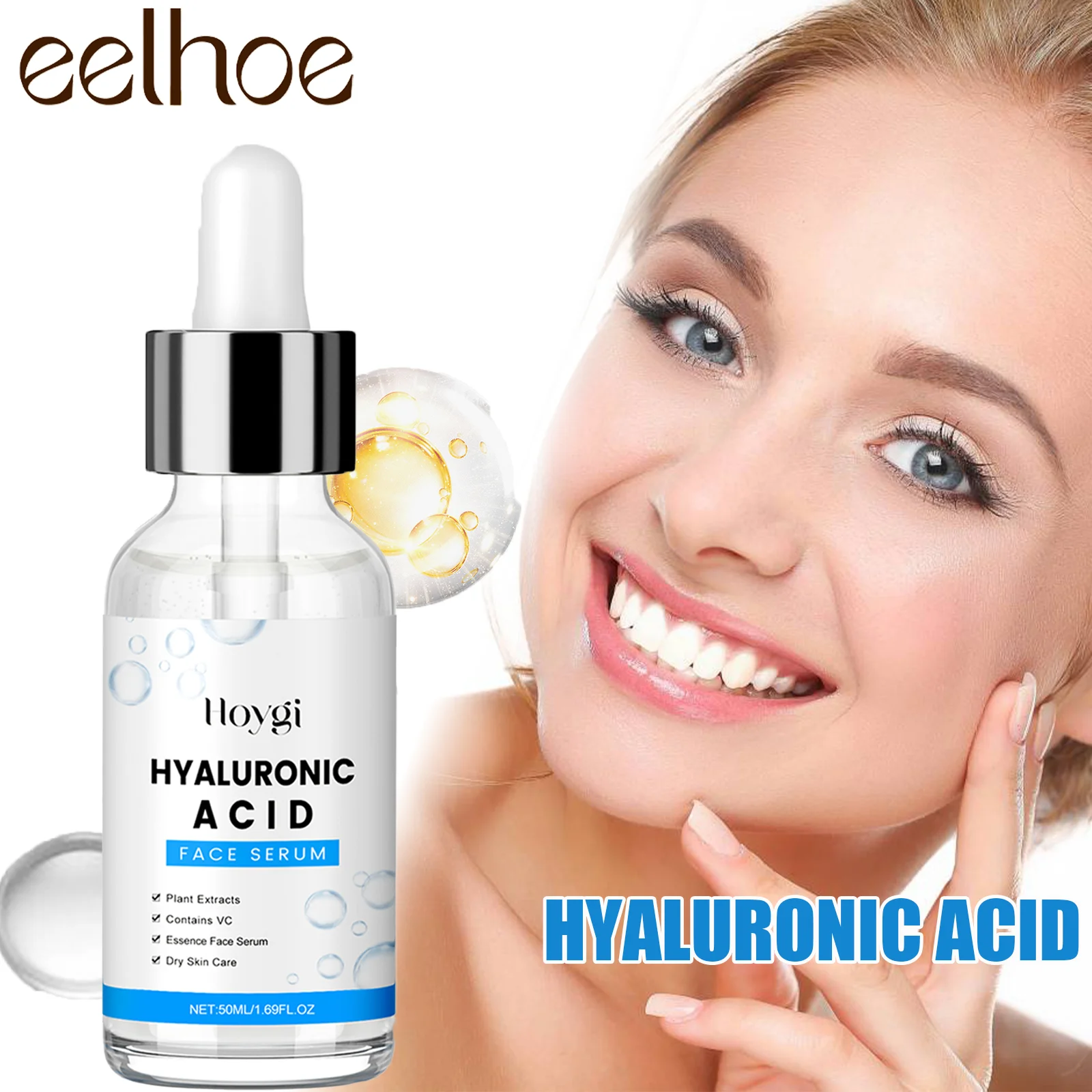 Soro de ácido hialurônico 50ml, soro facial antienvelhecimento com centella asiática, hidratação profunda para pele brilhante para linhas finas e rugas