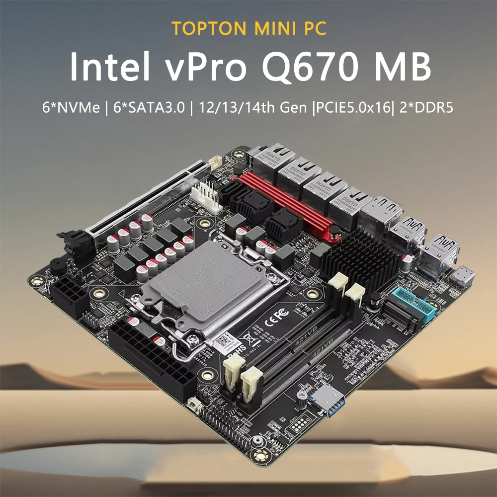 Материнская плата Q670 vPro NAS 2024 Max 6 * NVMe 6 * SATA3.0 12/13/14-го поколения LGA1700 PCIE5.0x16 2 * DDR5 4 * 2,5G LAN Firewall ITX Материнская плата