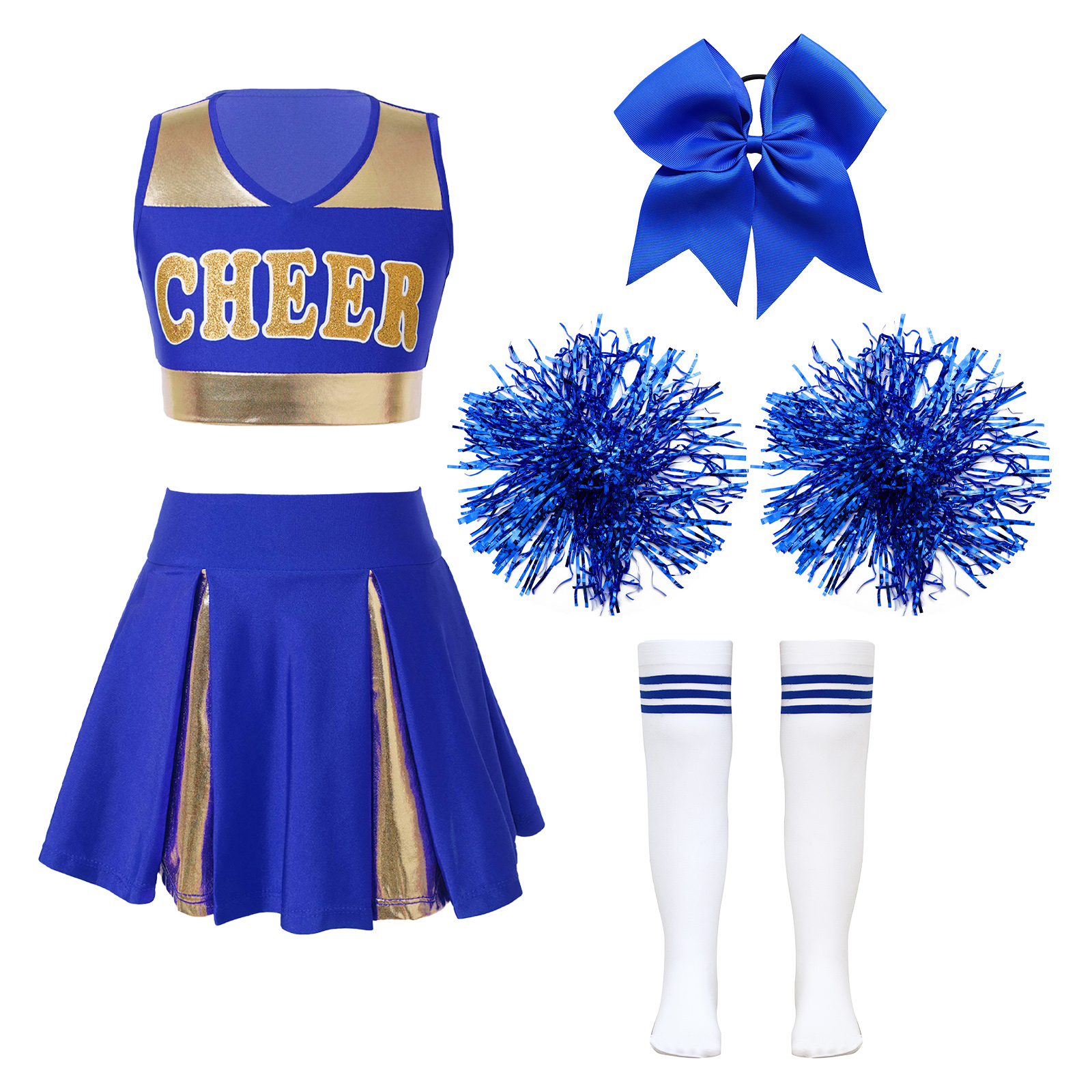 Kinder Schule Mädchen Cheerleader Uniformen Ärmel Crop Top Rock Socken Kleidung Sets für Kinder Cheerleading Tanz Outfits