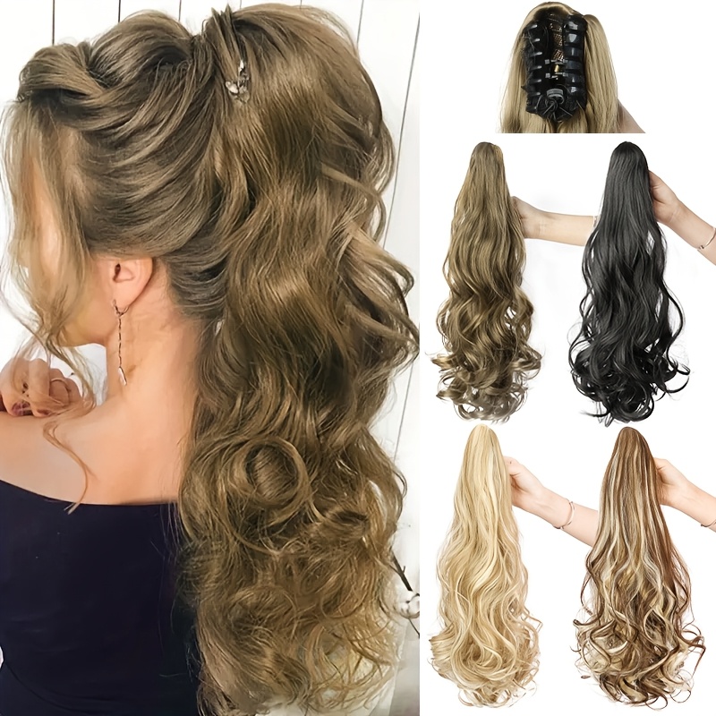 Garra rabo de cavalo extensão, longa onda ondulada natural, cor preta, cabelo add-in para tranças, 24"