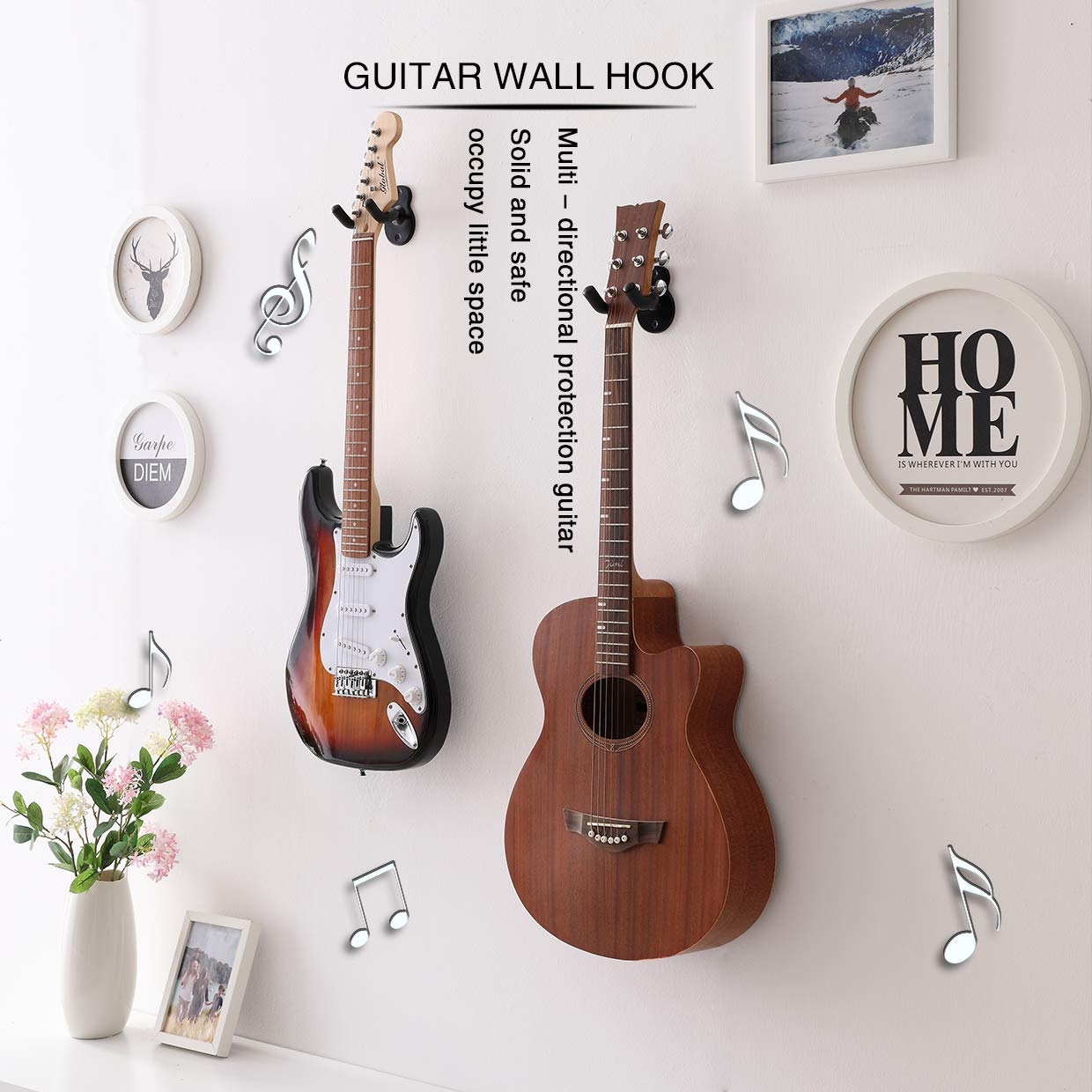 โลหะกีตาร์แขวน Hook Wall Mount ผู้ถือลื่นขาตั้งหมุนได้ 360 ° สําหรับกีตาร์ไฟฟ้า Ukulele อุปกรณ์เครื่องดนตรี
