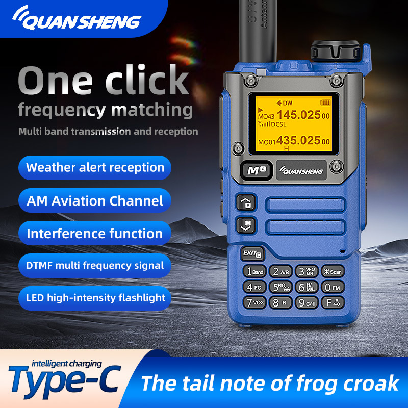 Quansheng UV-K6 walkie talkie 5w banda de ar rádio tyep c carga uhf vhf dtmf fm scrambler noaa frequência sem fio em dois sentidos rádio cb
